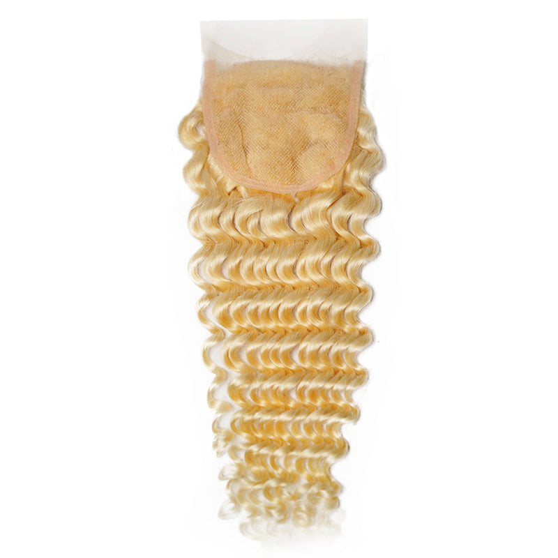 613 Blonde Human Hair Deep Wave Closure