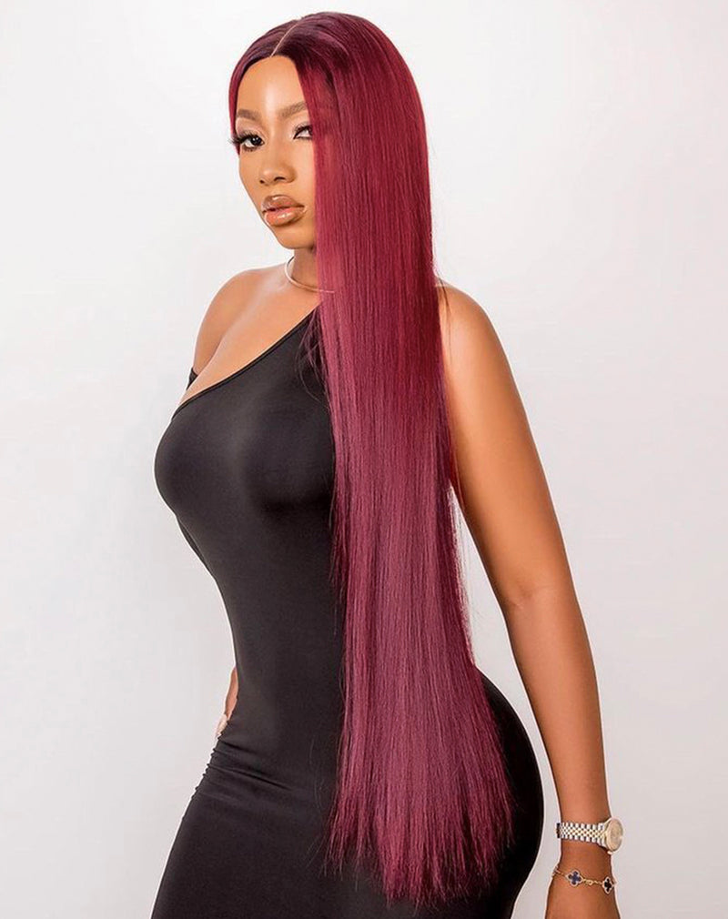 100% Human Hair 99J 13*4 Straight Full Frontal Glueless Wig